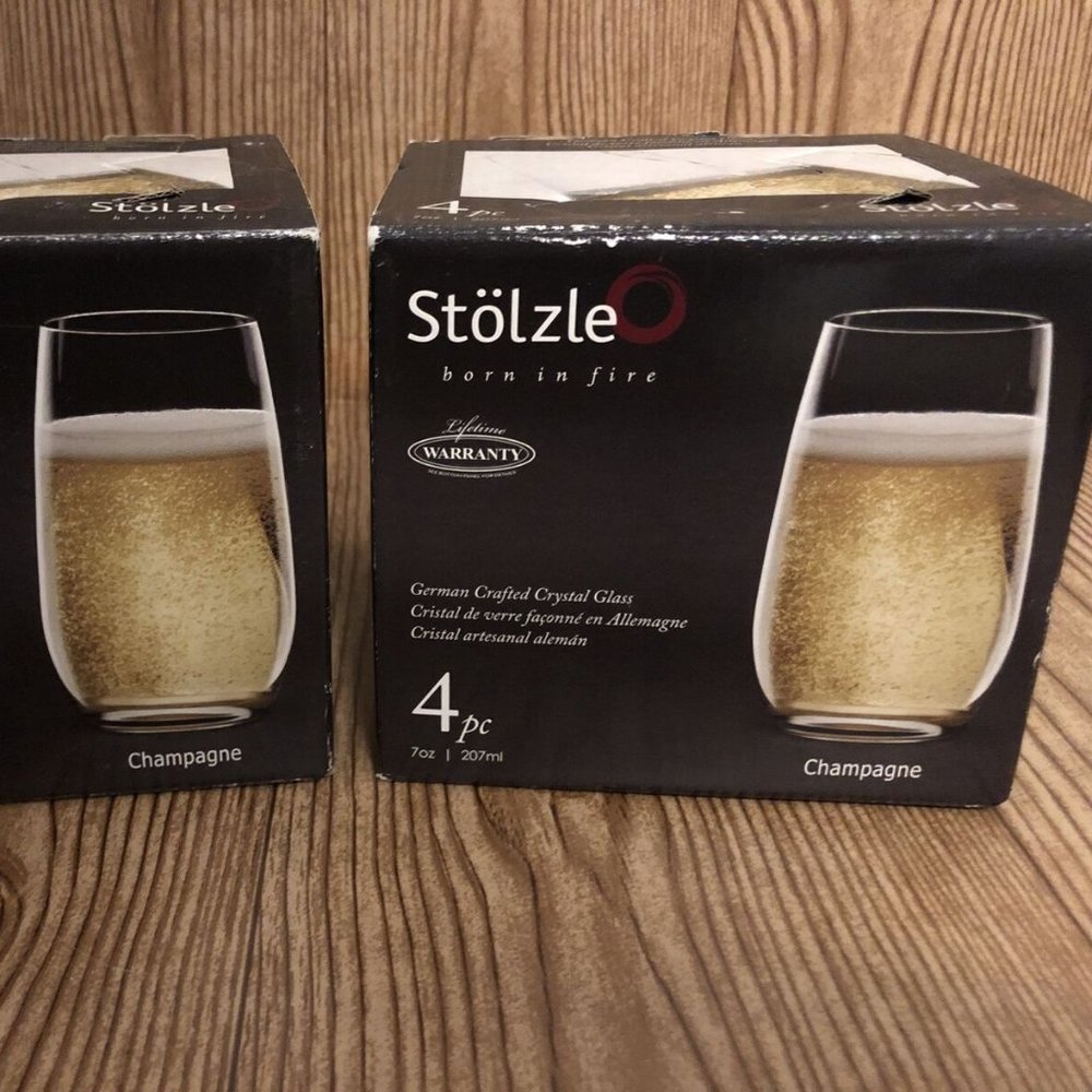 8 Stolzle Crystal 4.4" Champagne Wine Glasses 7oz